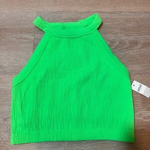 Aerie Neon Green Ribbed Halter Top